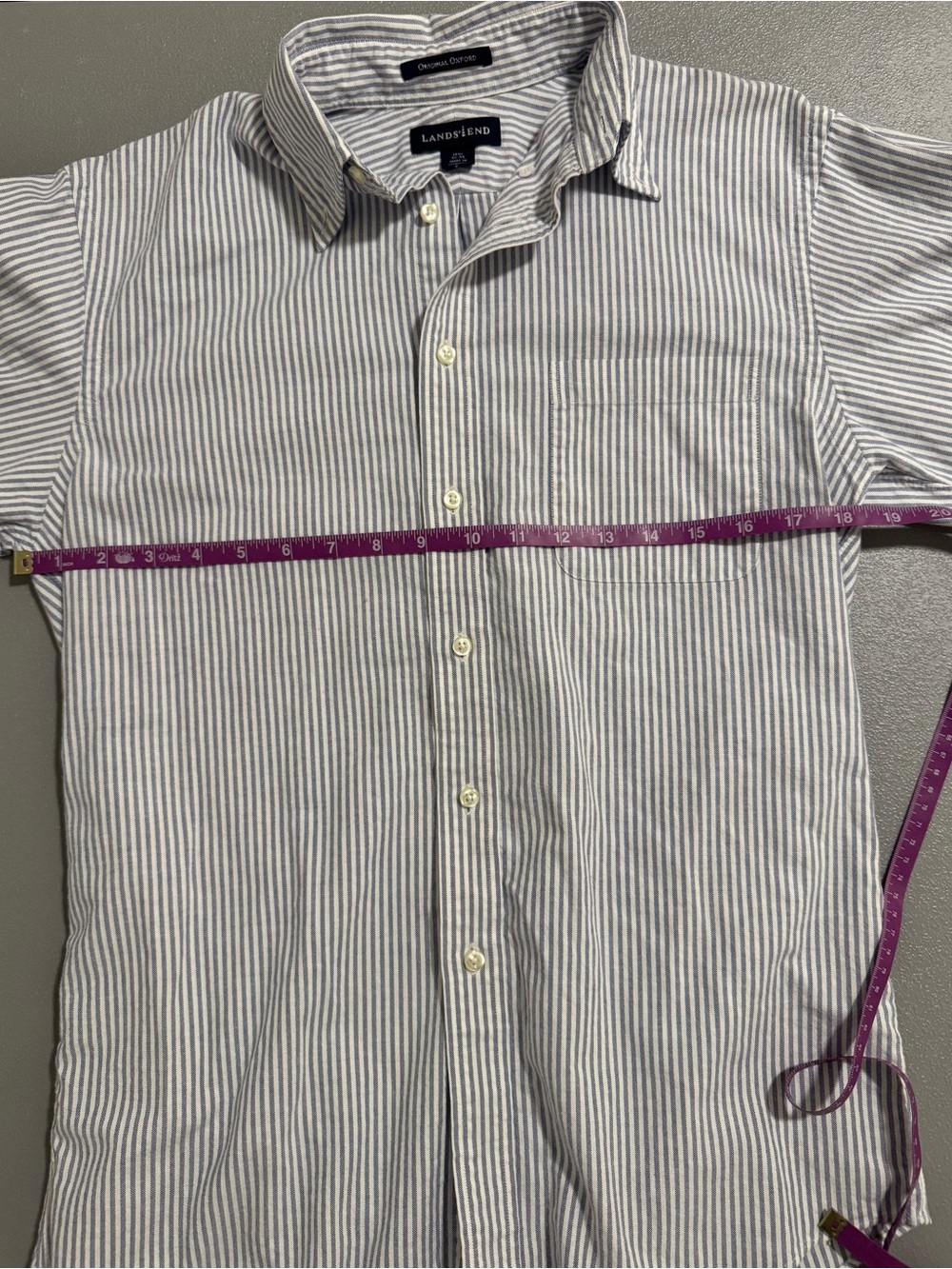 Lands' End 100% Cotton Blue White Pinstripe Button-Down Oxford Shirt Size 14.5 - Picture 6 of 14